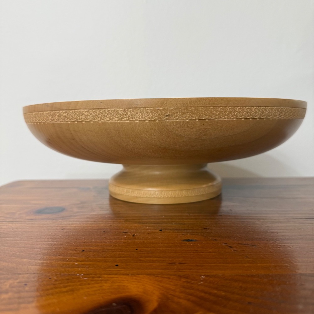Don Yost Hand Turned Magnolia Wood Pedestal Bowl Signed Minimalist Farmhouse